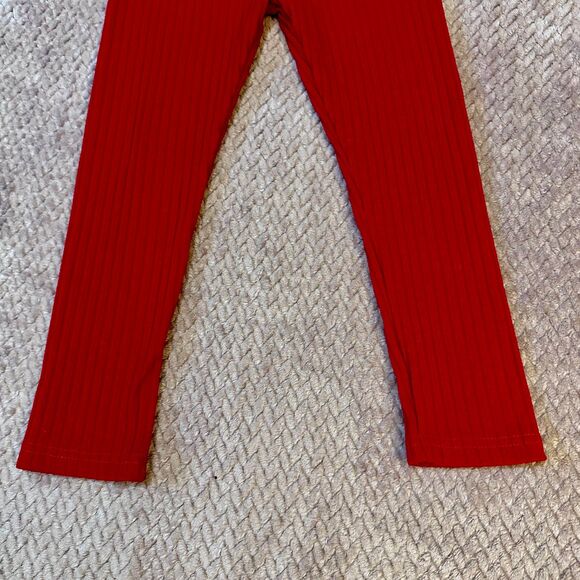 Girl’s Red Ribbed Leggings Size 7 - Picture 2 of 7